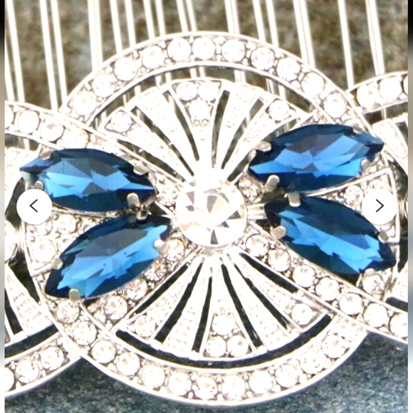 Wedding Hair Comb Navy Blue Bridal Veil Accessory + Earings - BNIB - Picture 2 of 8